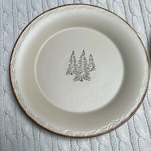 NWT Rustic Retreat Dinner Plates-tan-Pine trees-Set of 2